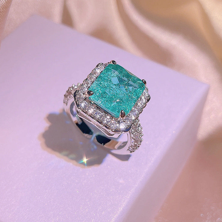 Simulation Paraiba Rings Ear Studs Necklace Suit