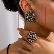 Vintage Geometric Leopard Print Circle Disc Fashion Design Ear Studs Ring Suit